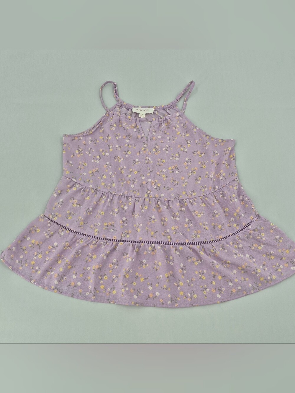 Pink Rose Ruffle Sleeveless Tank Top Boho Floral Size Small Festival Feminine
